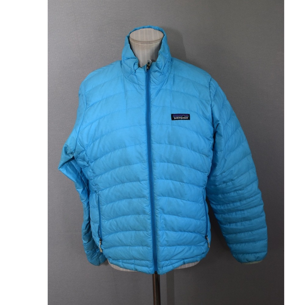 Patagonia Down Sweater Jacket Size Medium Blue Puffer Full Zip Womens FLAWS